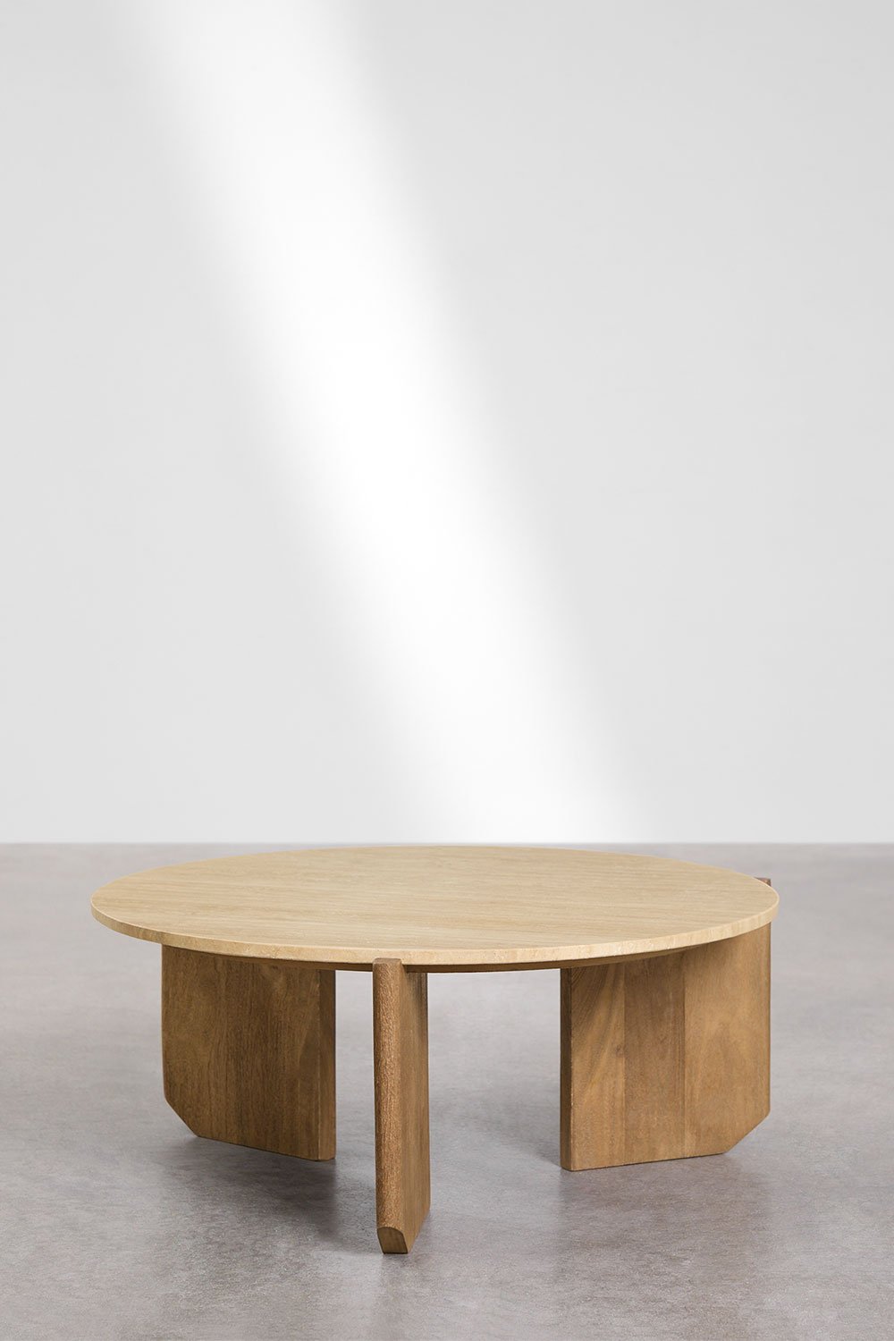 Table basse ronde Lavinia en pierre naturelle et bois de manguier , image de la galerie 2