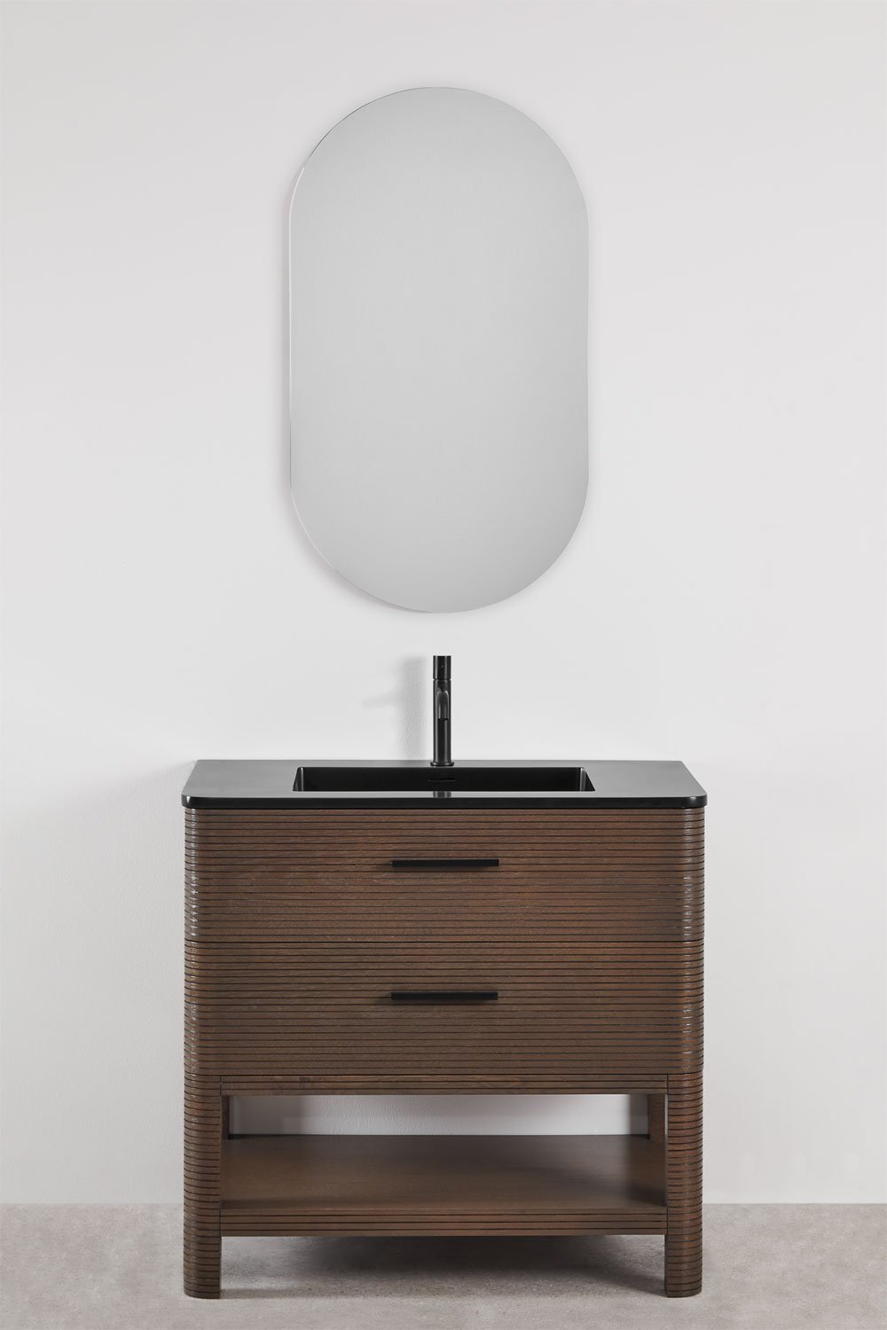 Ensemble de meuble de salle de bain en bois avec lavabo intégré Misene, image de la galerie 2