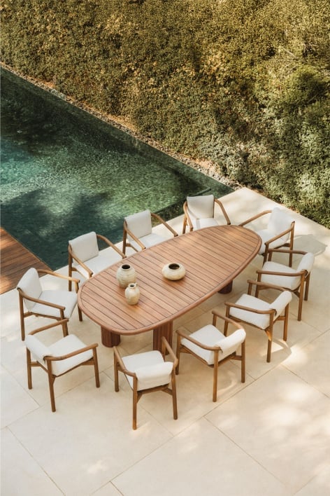 Ensemble table ovale ↔︎260 cm Ginara et 10 chaises de jardin en bois d'acacia Elmina