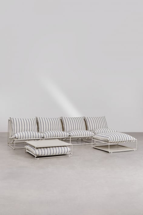 Ensemble de jardin avec canapé modulaire 4 pièces, table d'appoint et pouf convertible Amaro