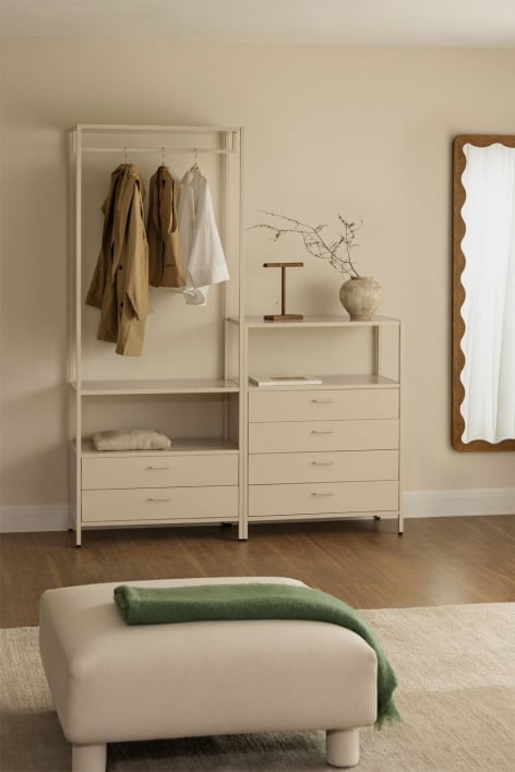 Armoire modulaire ouverte Janine 2 pièces avec portant et tiroirs