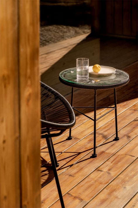 Table d'appoint de jardin ronde Ø45 cm en acier et osier synthétique Acapulco - Noir