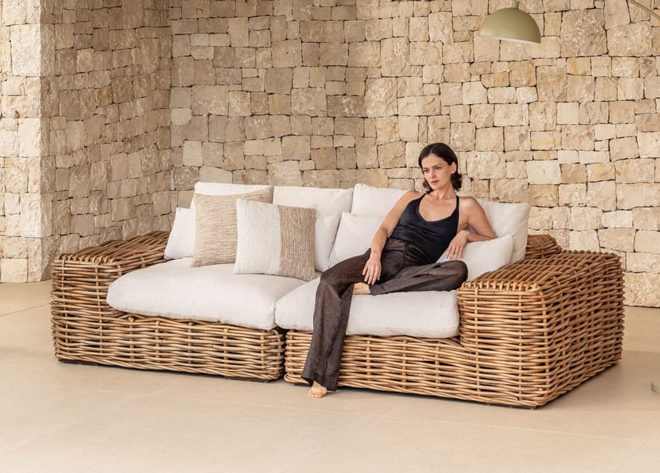 Canapé de jardin modulaire en rotin 2 pièces Milu