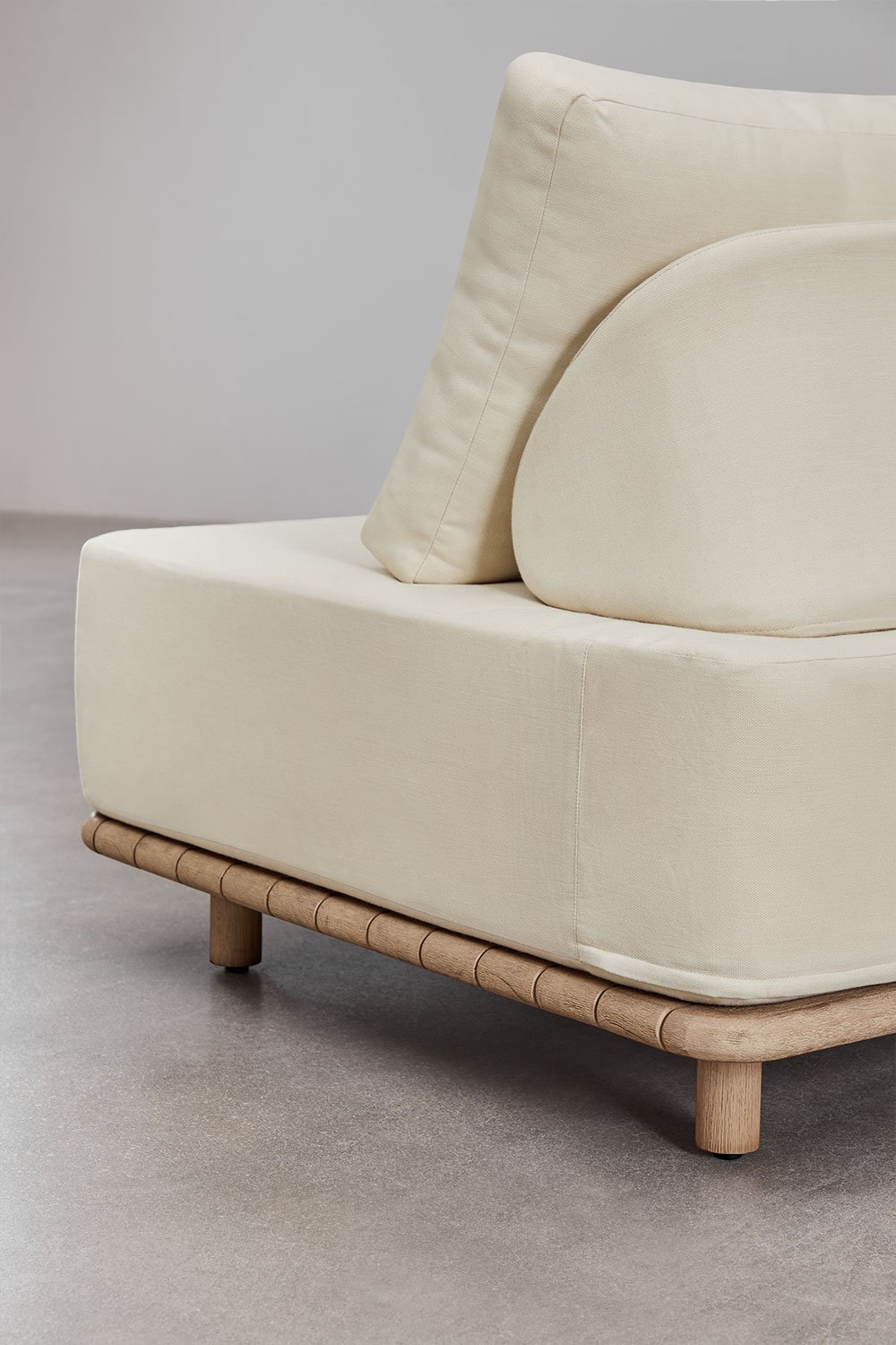 Ensemble de jardin avec canapé méridienne modulable 3 pièces, table d'appoint, fauteuil et table basse 95x95 cm en acacia Portet, image de la galerie 7