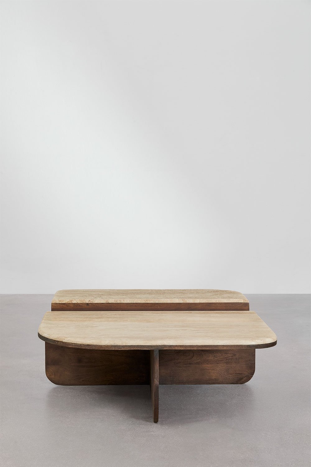 Table basse 90x90 cm en pierre naturelle et bois de manguier Clotsh, image de la galerie 6
