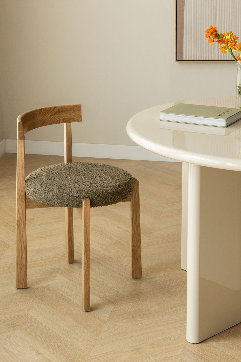 Chaise de salle à manger en chêne de Manille avec rembourrage, image de la galerie 1