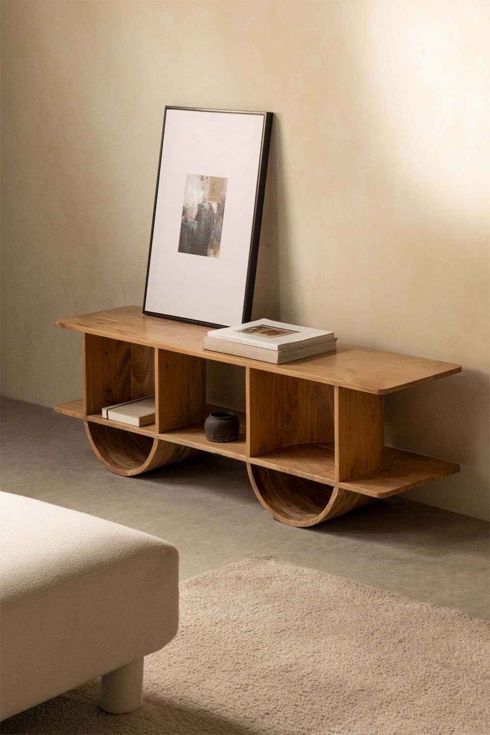Meuble TV 150x35 cm en bois Flin, image de la galerie 1