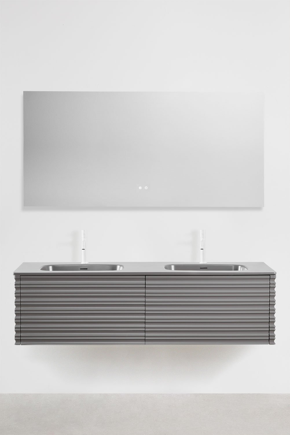Ensemble de meubles de salle de bain en bois Noura avec vasques intégrées, image de la galerie 1