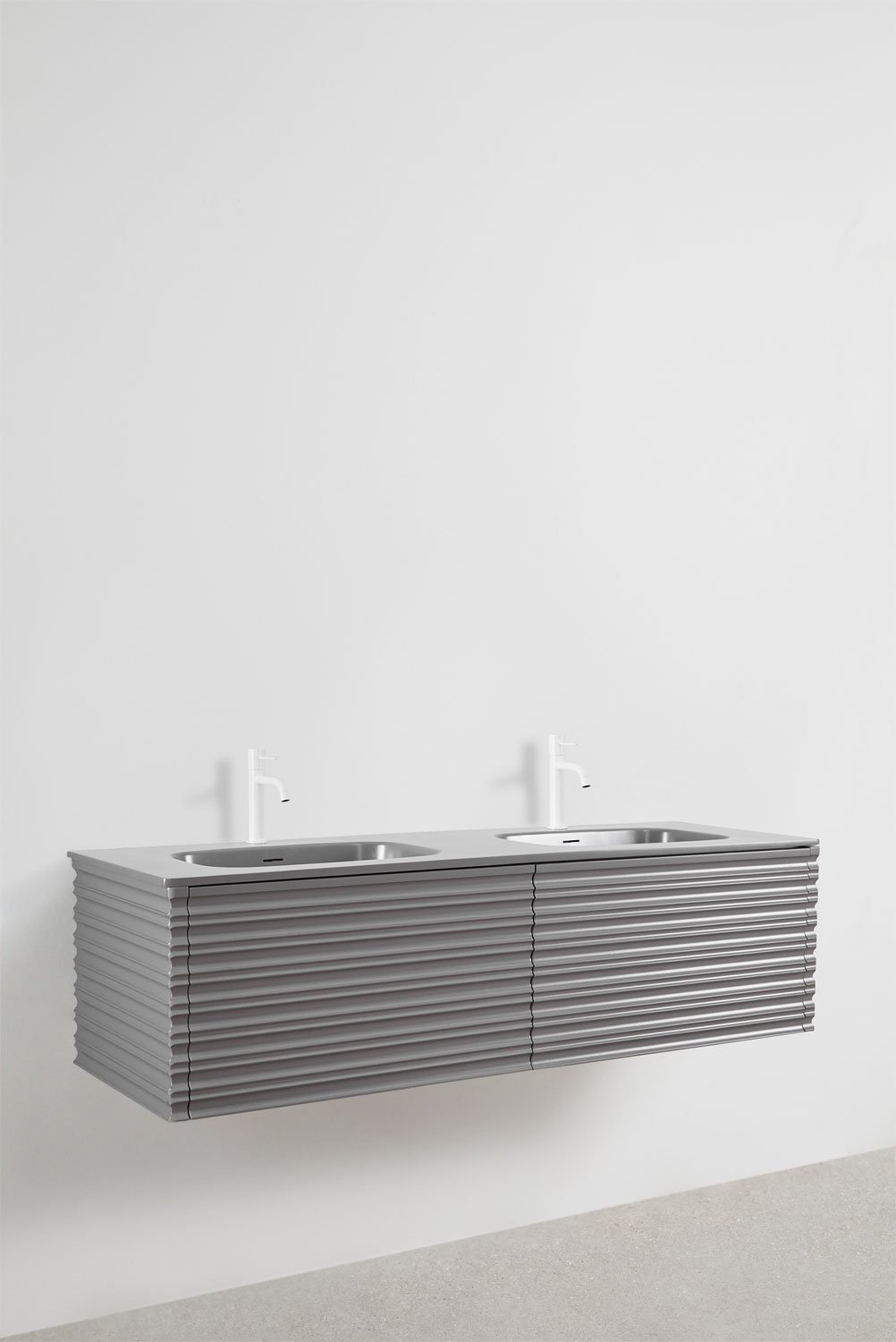 Ensemble de meubles de salle de bain en bois Noura avec vasques intégrées, image de la galerie 2