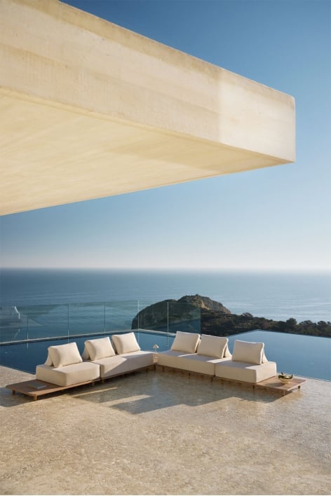 Ensemble de jardin avec canapé d'angle modulaire 4 pièces avec table d'appoint en acacia Portet