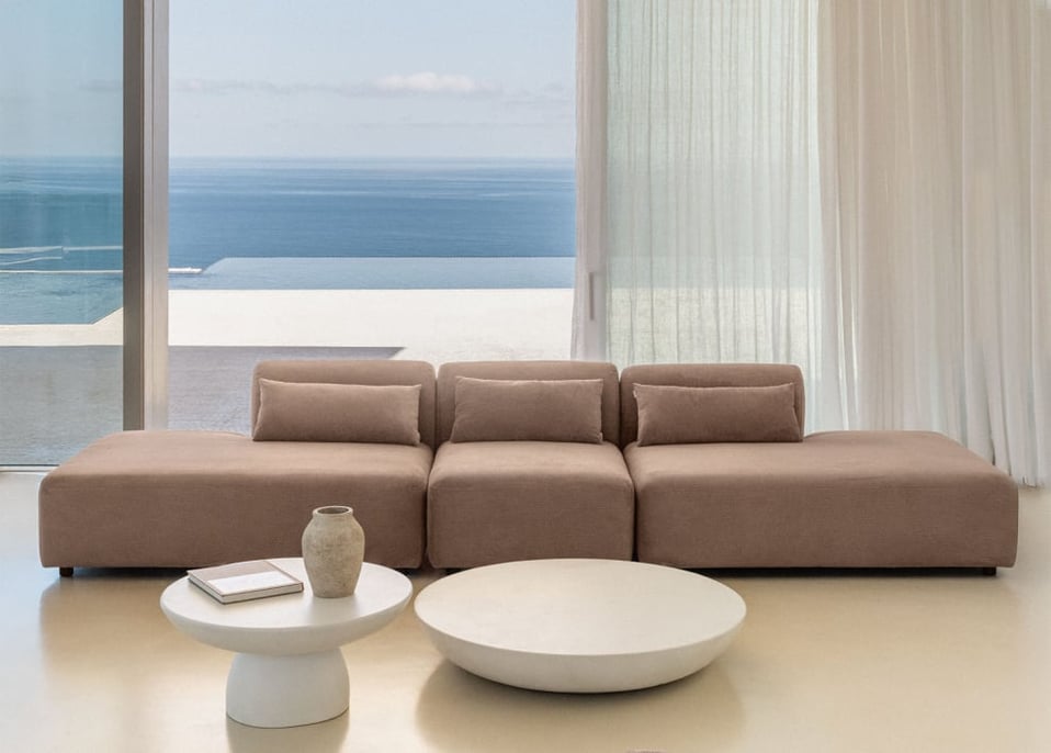 Canapé modulaire à méridienne double Fogler 3 pièces - Velours Côtelé Camel Brun