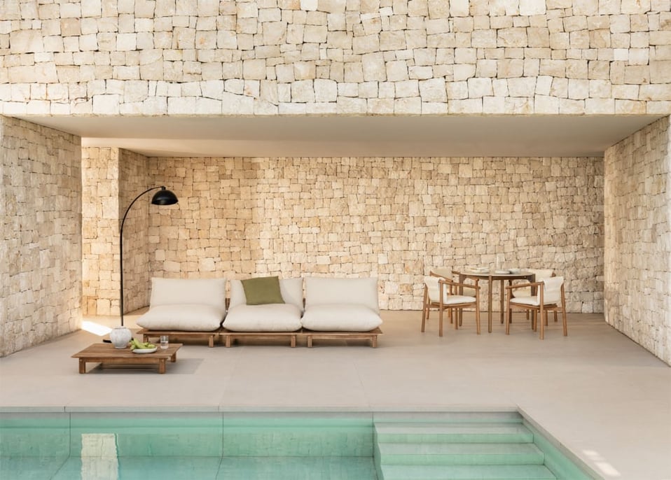 Ensemble de jardin modulaire inclinable 3 pièces Brina avec table basse en bois d'acacia