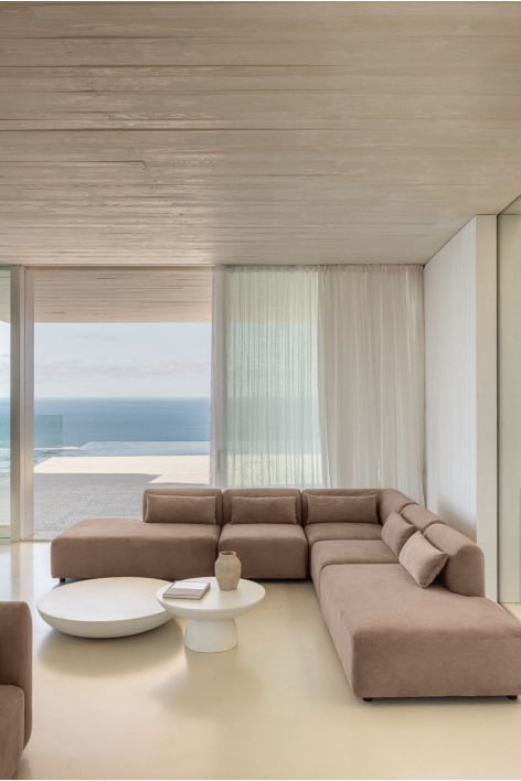 Canapé modulaire d'angle 5 pièces Fogler avec méridienne double - Velours Côtelé Camel Brun