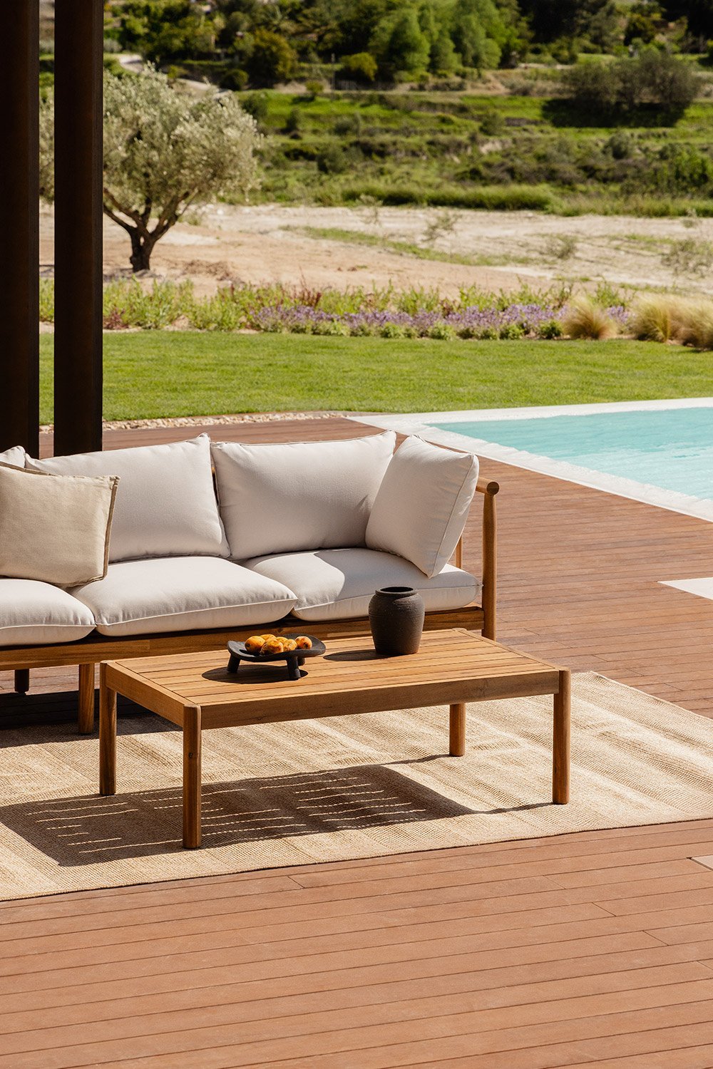 Table basse de jardin rectangulaire 120x75 cm en bois d'acacia Melvin, image de la galerie 1
