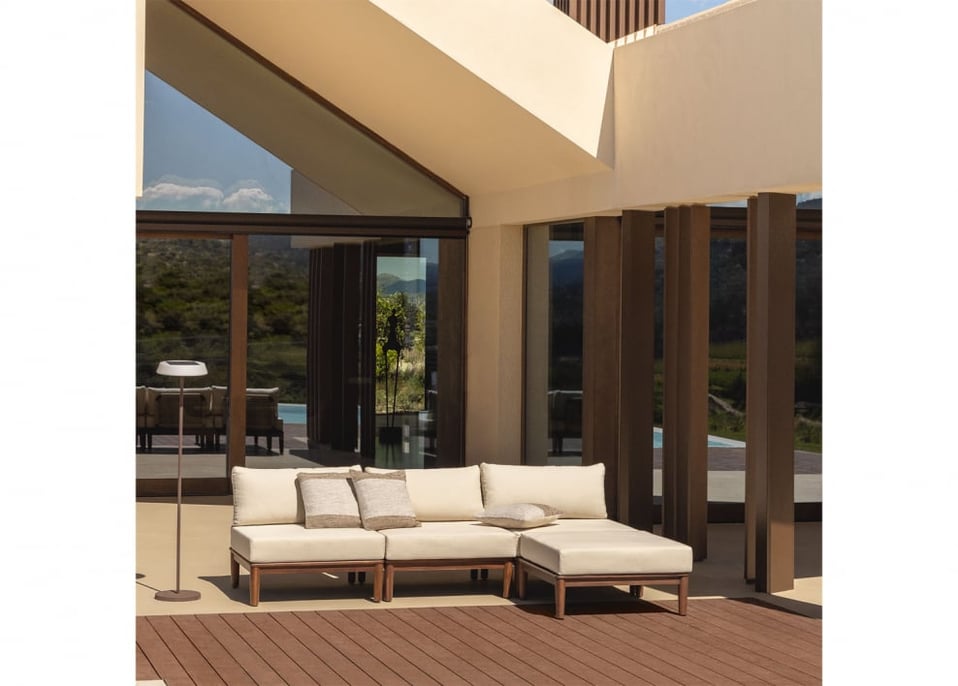 Canapé de jardin modulable 3 pièces et pouf Giulia en acacia