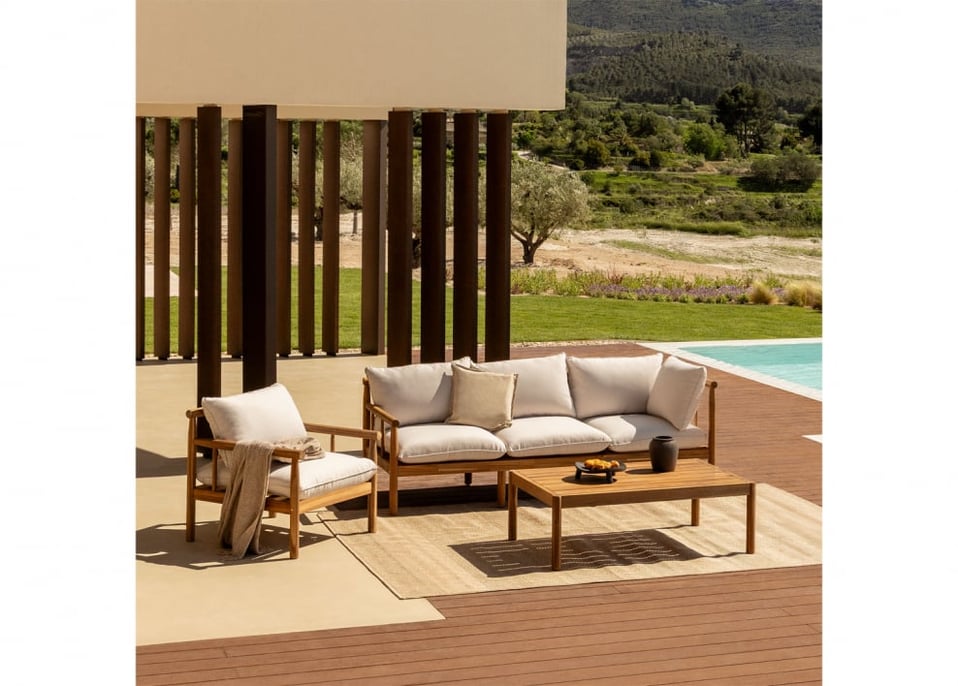 Ensemble de jardin avec canapé 3 places et fauteuil en bois d'acacia Melvin