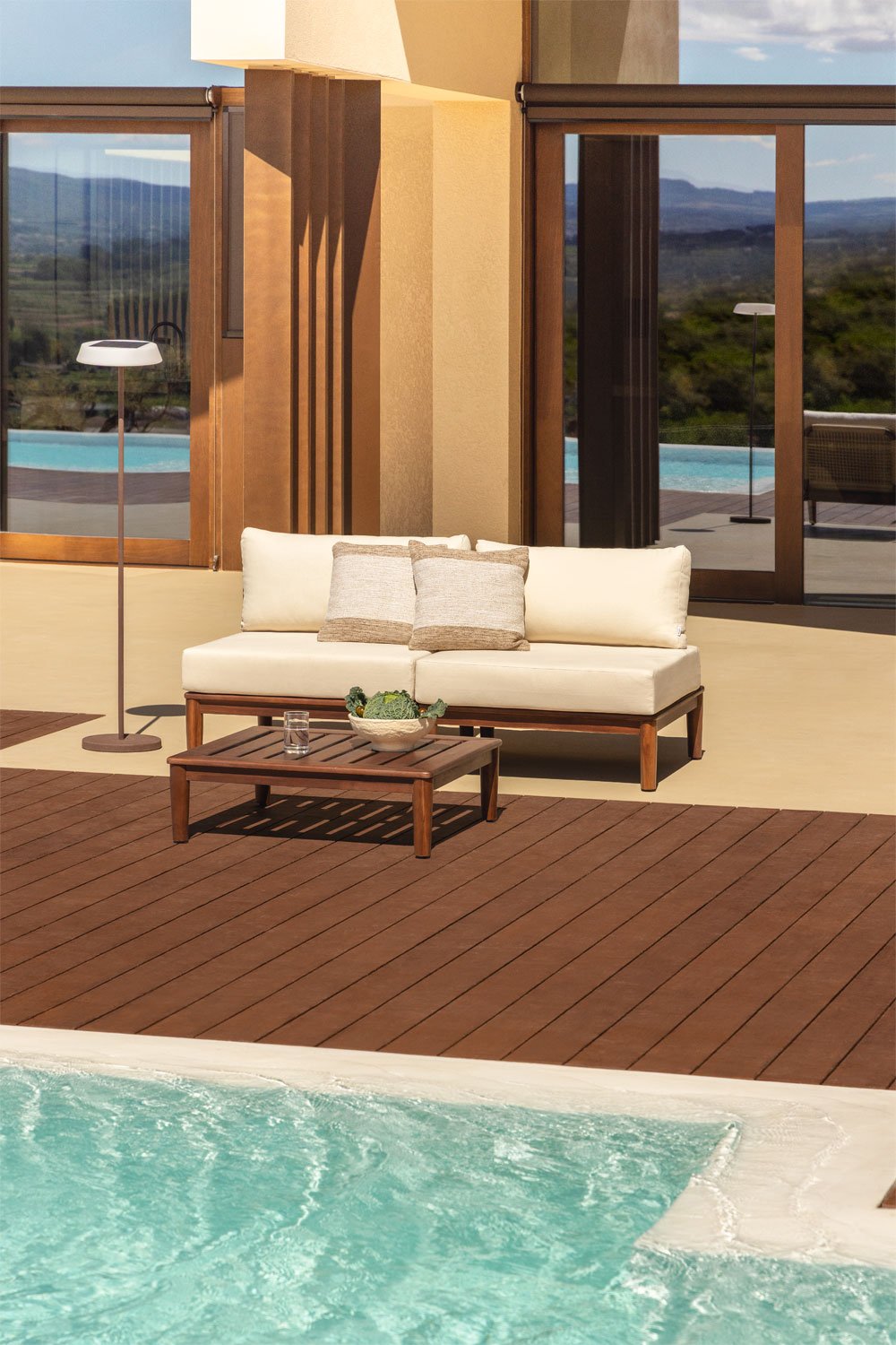 Ensemble de jardin avec canapé modulaire 2 pièces et table basse en acacia Giulia, image de la galerie 1