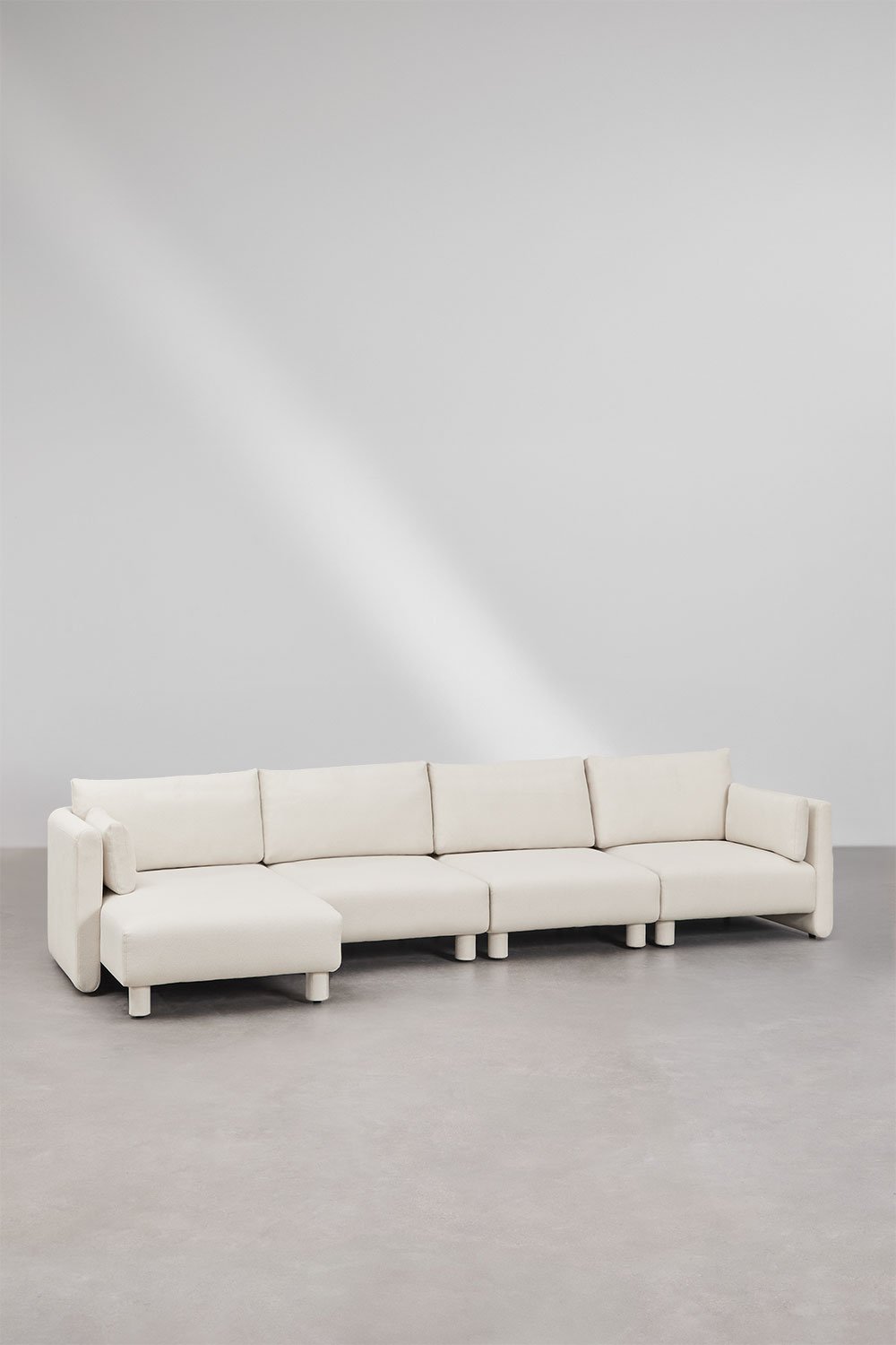 Canapé modulable 4 pièces avec méridienne gauche en tissu bouclé Artemisa, image de la galerie 1