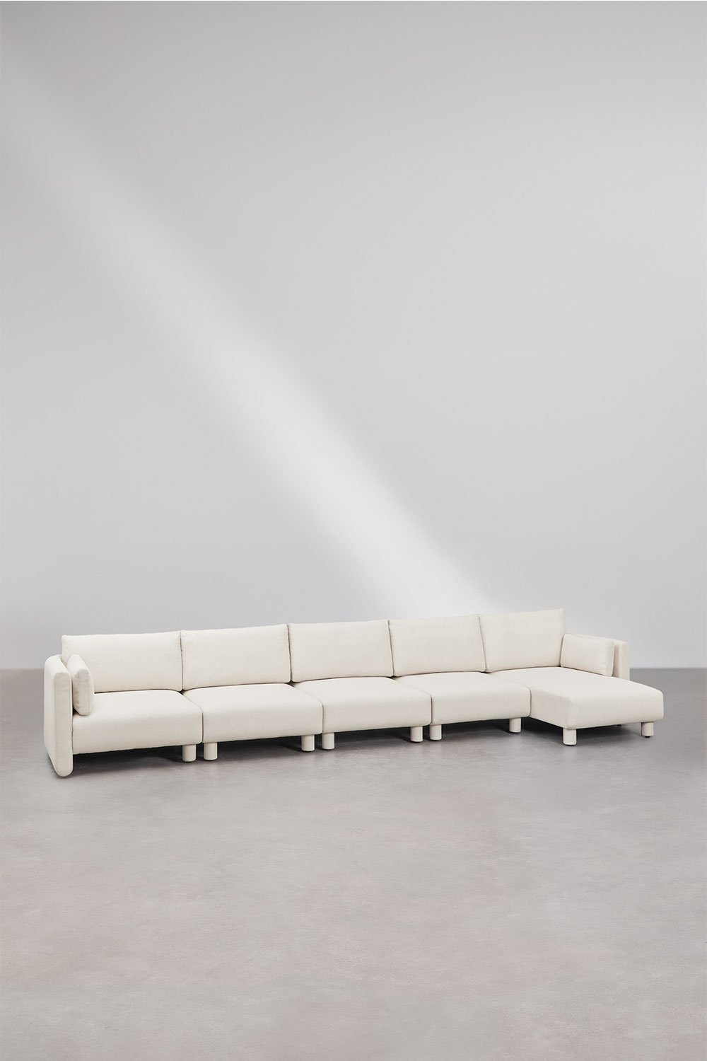 Canapé modulable avec méridienne droite 5 pièces en tissu bouclé Artemisa, image de la galerie 1