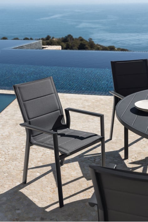 Chaise de jardin empilable Karena avec accoudoirs en aluminium - Gris Graphite