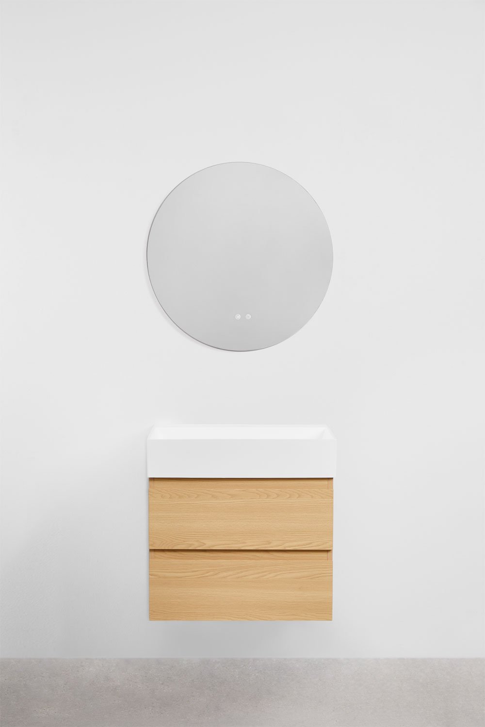 Ensemble de meuble de salle de bain en bois et placage de frêne avec lavabo intégré Ona, image de la galerie 2