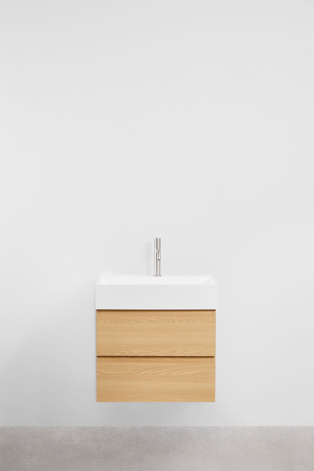 Ensemble de meuble de salle de bain en bois et placage de frêne avec lavabo intégré Ona, image de la galerie 2