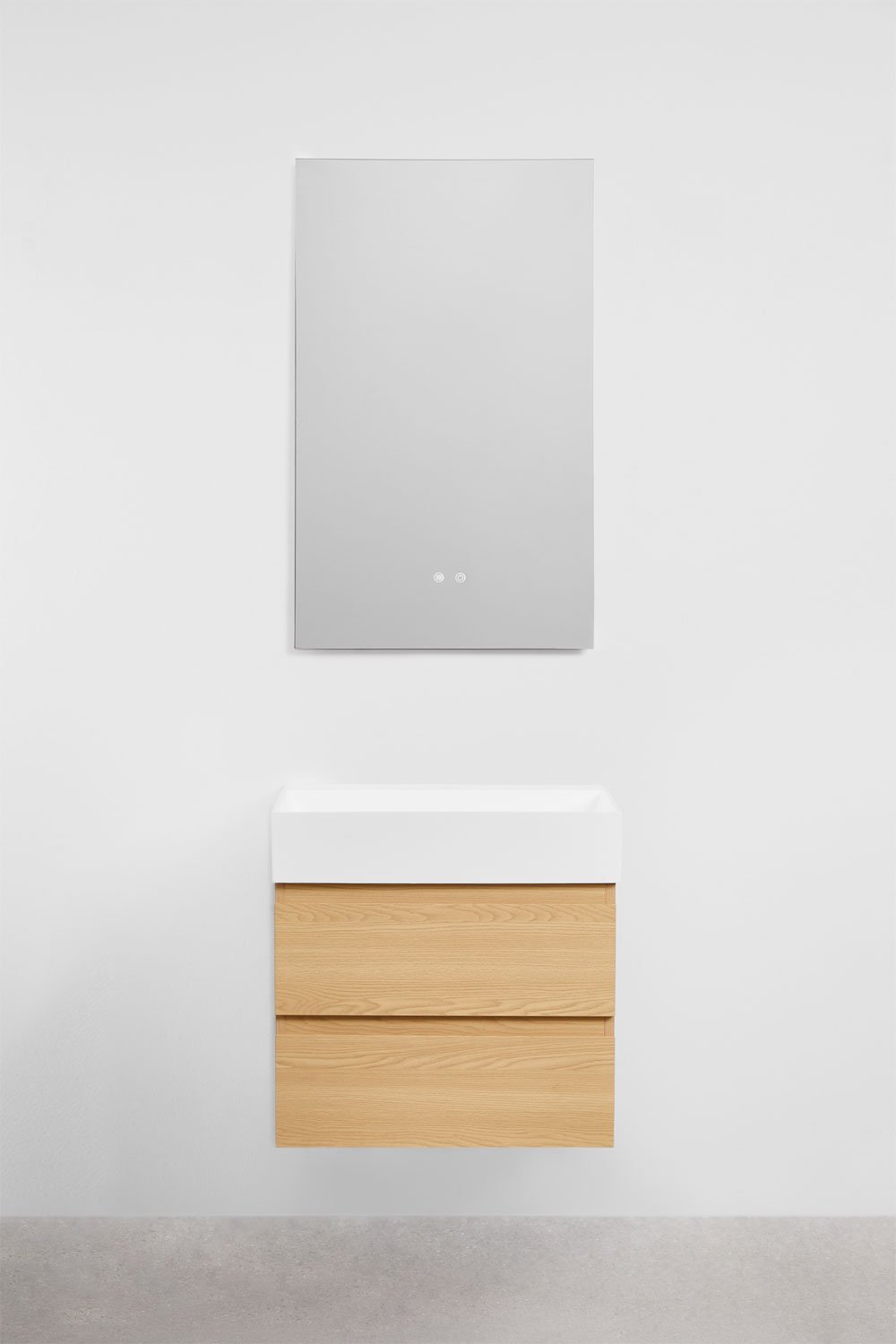 Ensemble de meuble de salle de bain suspendu en bois et placage de frêne avec lavabo intégré Ona, image de la galerie 2