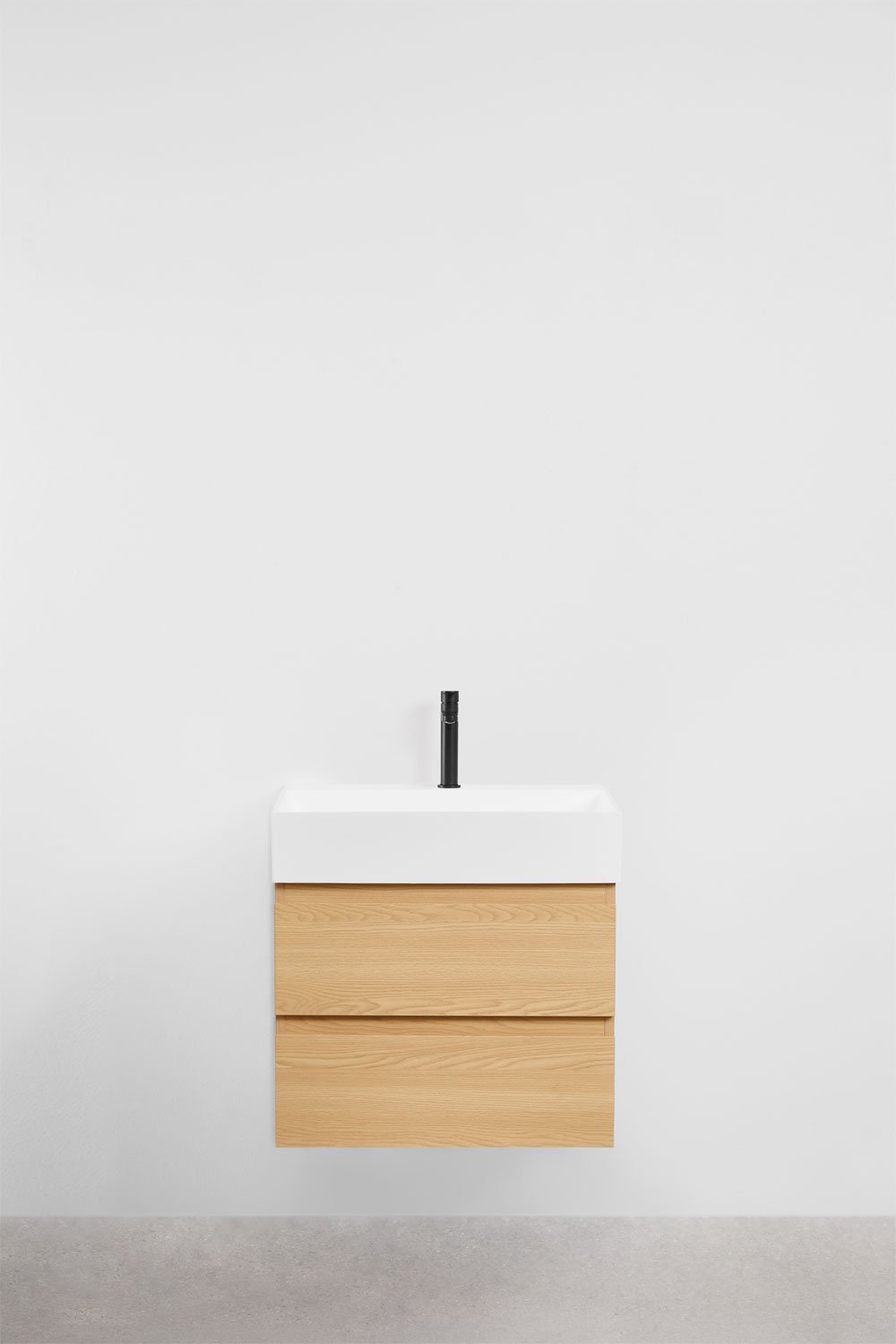 Ensemble de meuble de salle de bain en bois et placage de frêne avec lavabo intégré Ona, image de la galerie 2