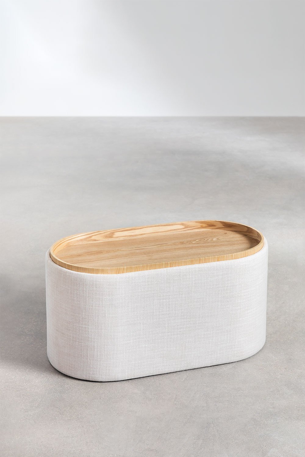 Pouf ovale 70 cm avec plateau et rangement tapissé Berkeleni, image de la galerie 4