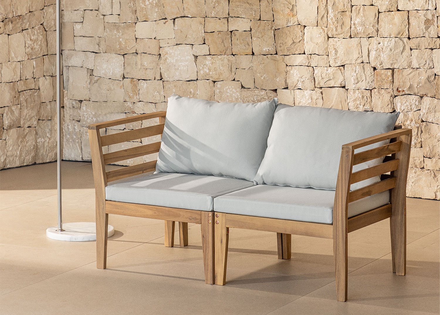 Canapé de jardin modulable 2 pièces Filips avec accoudoirs en bois d'acacia         , image de la galerie 1