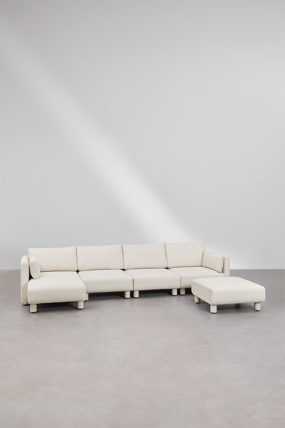 Canapé modulable 4 pièces avec méridienne gauche et pouf en tissu bouclé Artemisa, image de la galerie 1