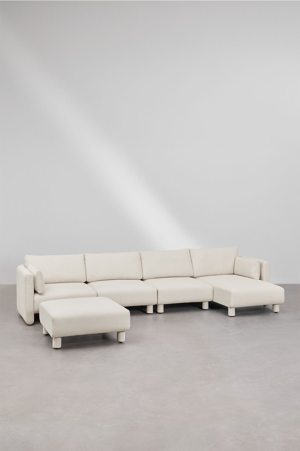Canapé modulable avec méridienne droite 4 pièces et pouf en tissu bouclé Artemisa, image de la galerie 1