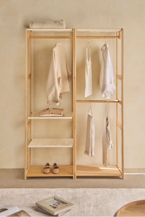 Armoire modulaire ouverte en bambou Deneb 2 pièces avec étagères et portant