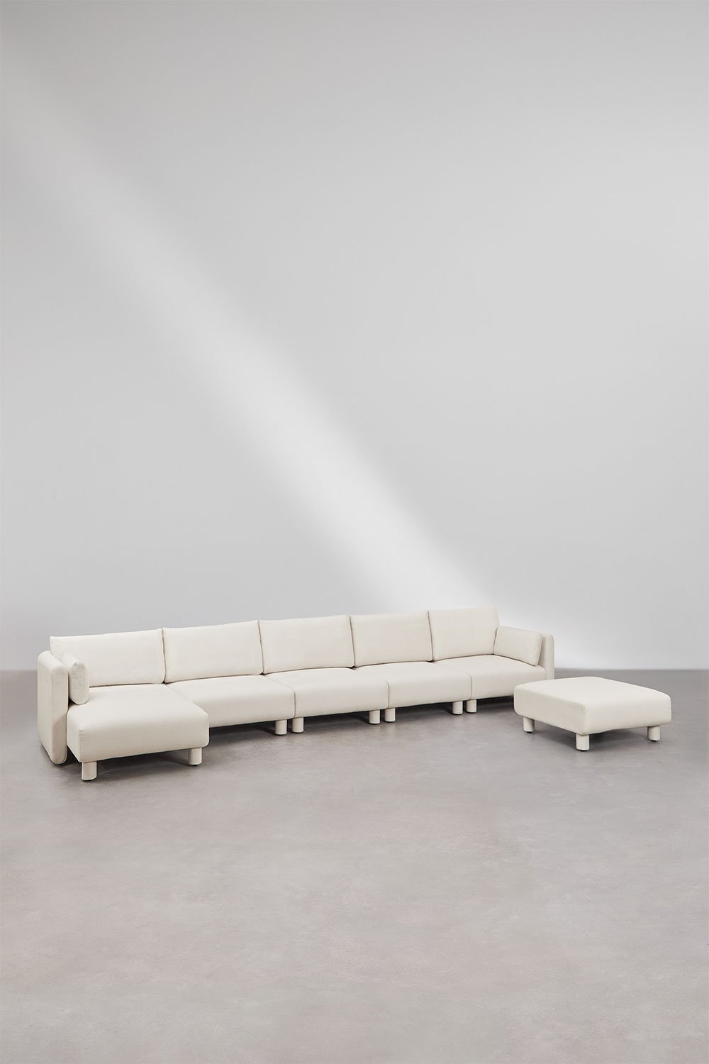 Canapé modulable 5 pièces avec méridienne gauche et pouf en tissu bouclé Artemisa, image de la galerie 1