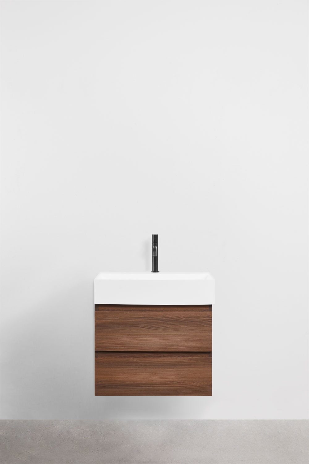 Ensemble de meuble de salle de bain suspendu en bois et placage de frêne avec lavabo intégré Ona, image de la galerie 2