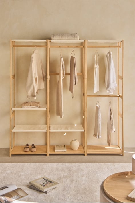 Armoire modulaire ouverte 3 pièces Deneb avec portant en bambou