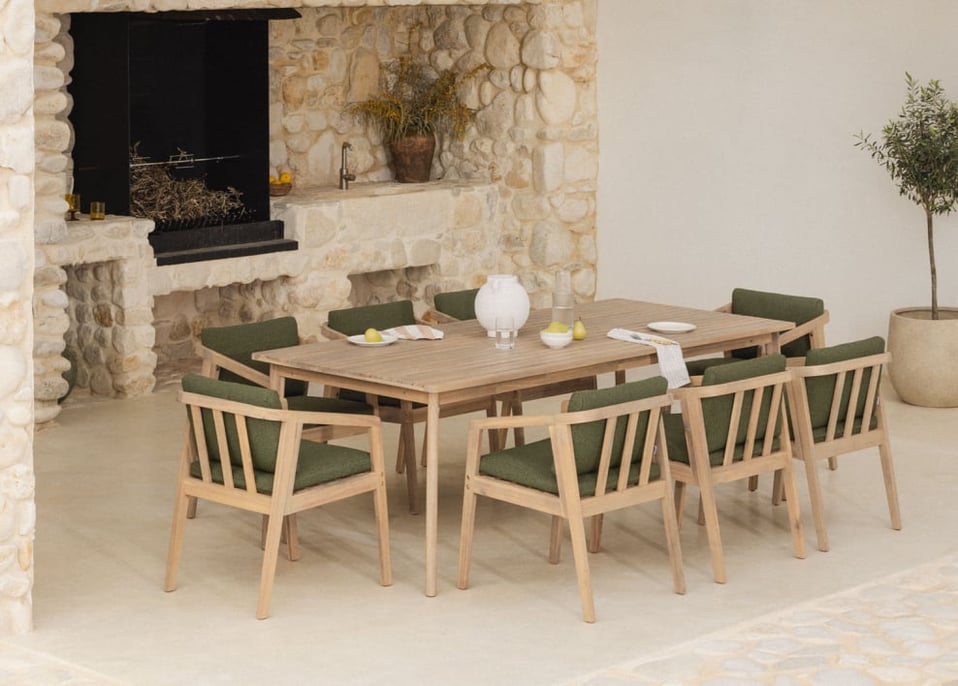 Ensemble table rectangulaire (220x100 cm) et 8 chaises de jardin en bois d'acacia Kaela