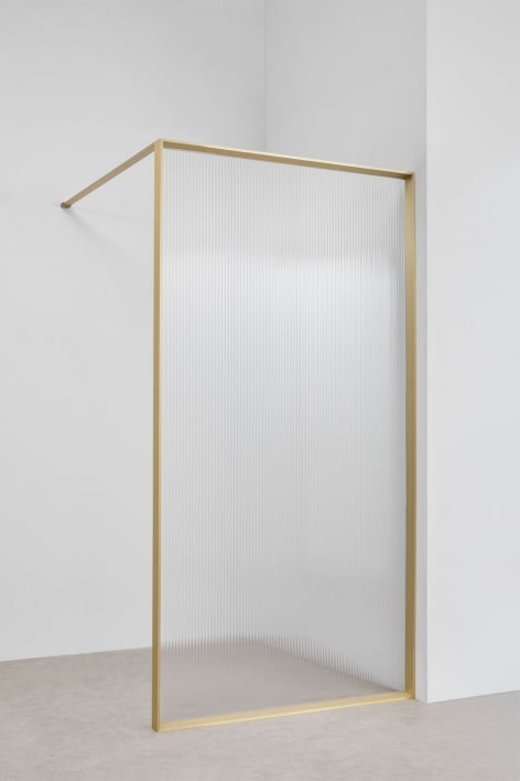 Paroi de douche fixe 90x195 cm, verre trempé cannelé transparent 5 mm et aluminium doré brossé Trafalgar