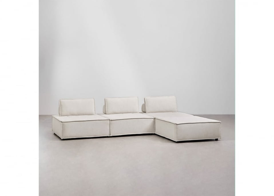 Canapé modulable 3 pièces et pouf en tissu Vermont - Tissu Beige crème