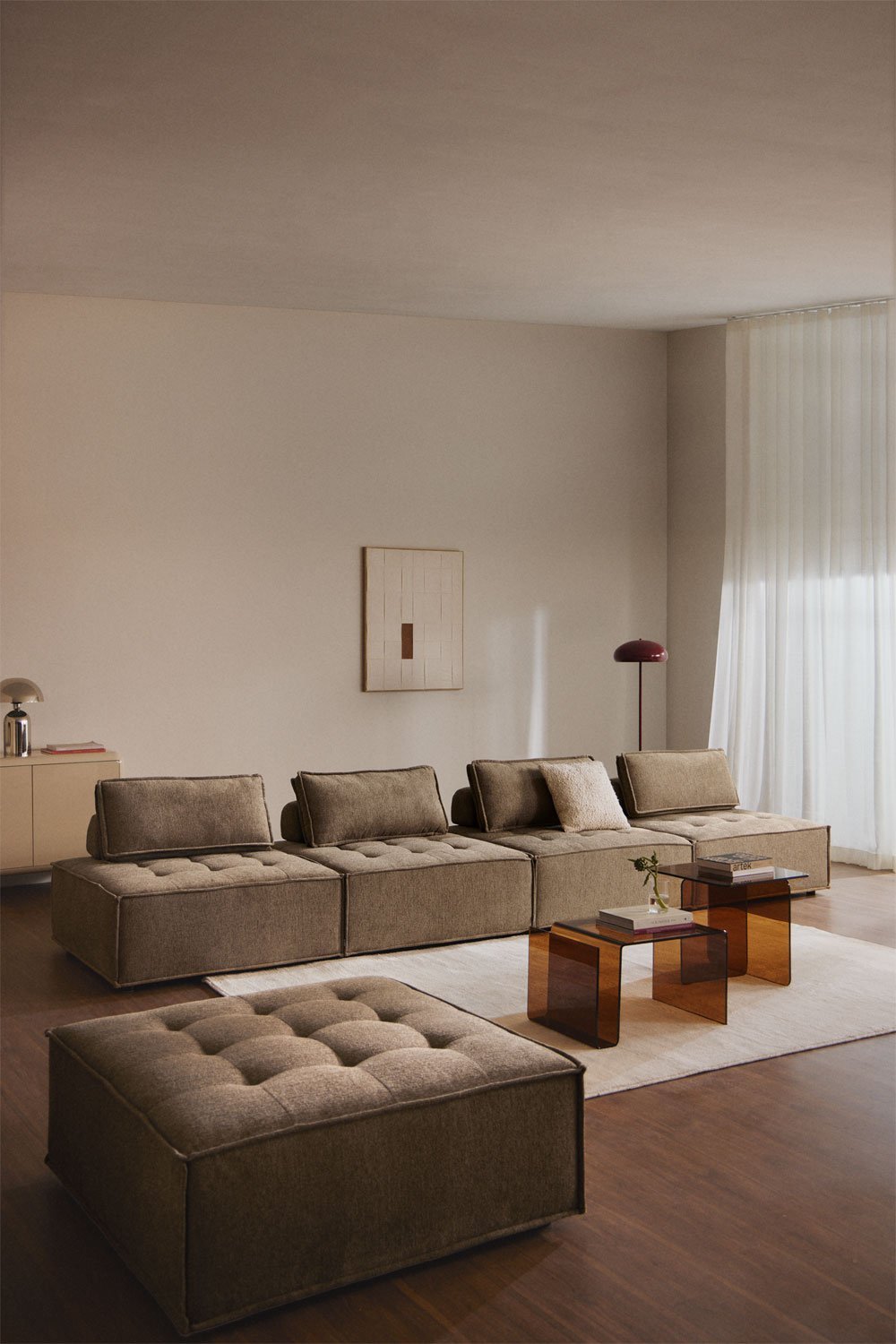 Canapé modulable 4 pièces et pouf en tissu Vermont , image de la galerie 1