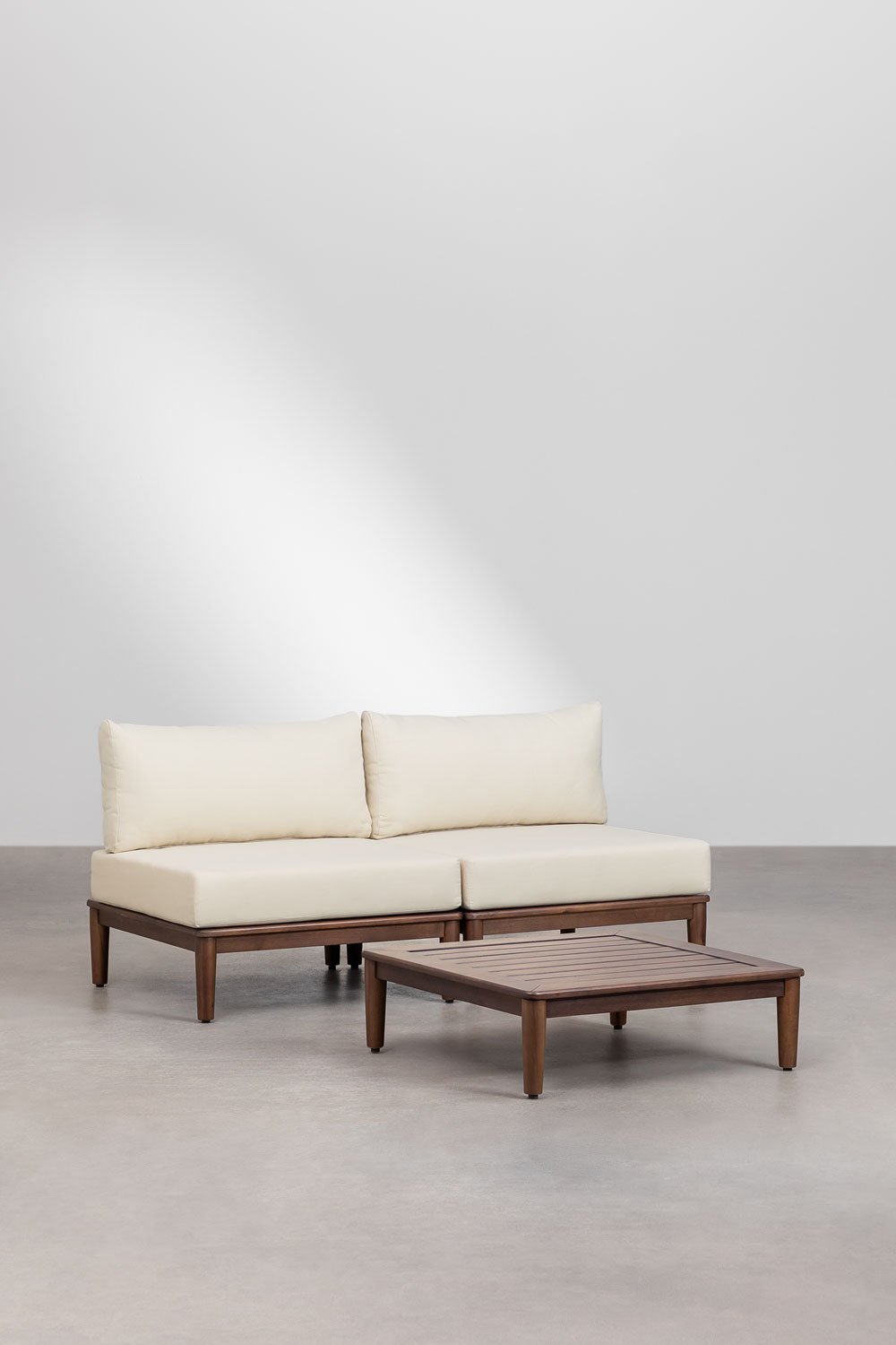 Ensemble de salon avec canapé modulaire 2 pièces et table basse en acacia Giulia, image de la galerie 1