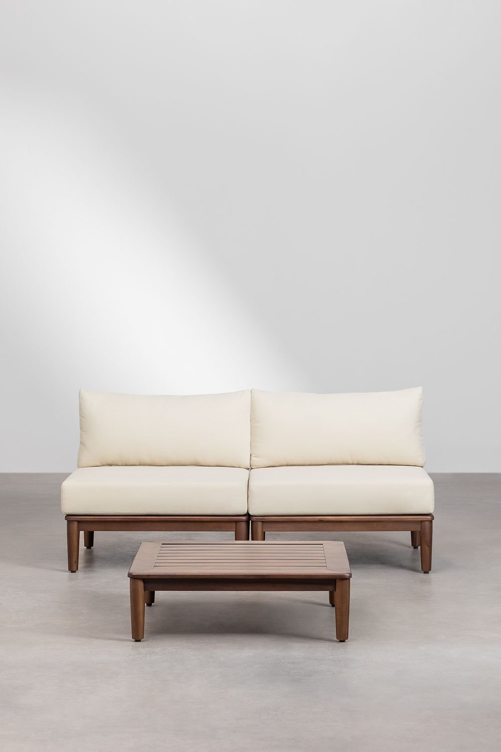 Ensemble de salon avec canapé modulaire 2 pièces et table basse en acacia Giulia, image de la galerie 2