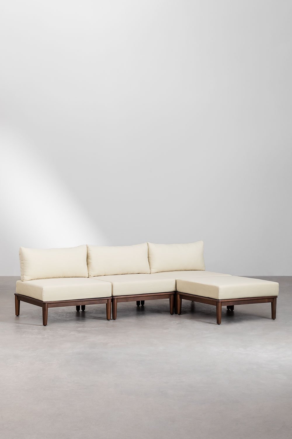 Canapé modulable 3 pièces et pouf Giulia en bois d'acacia, image de la galerie 1