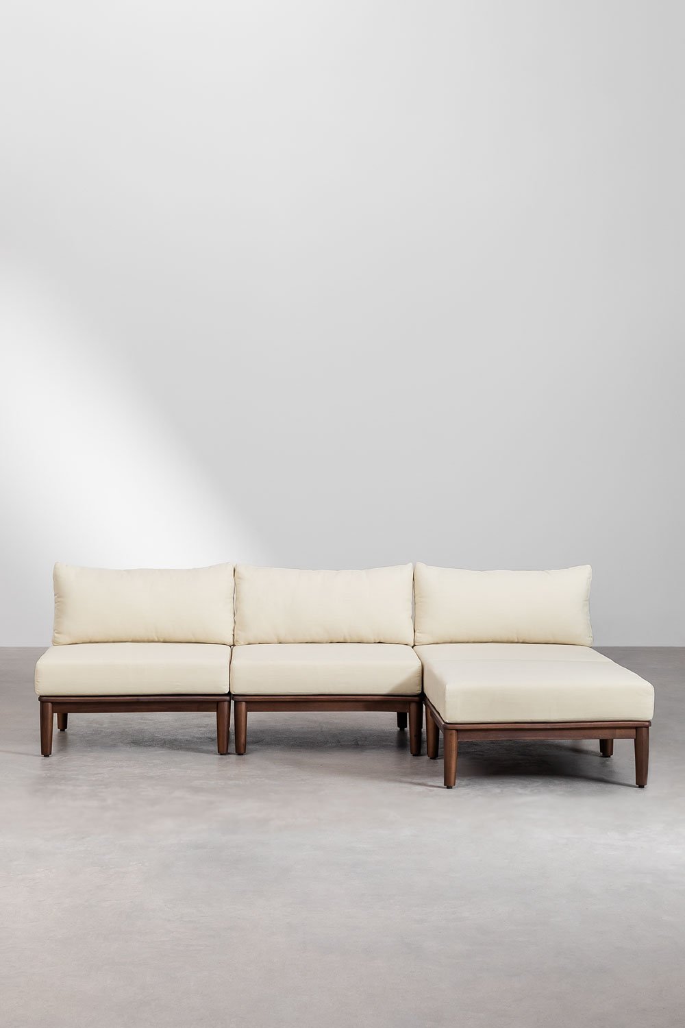 Canapé modulable 3 pièces et pouf Giulia en bois d'acacia, image de la galerie 2