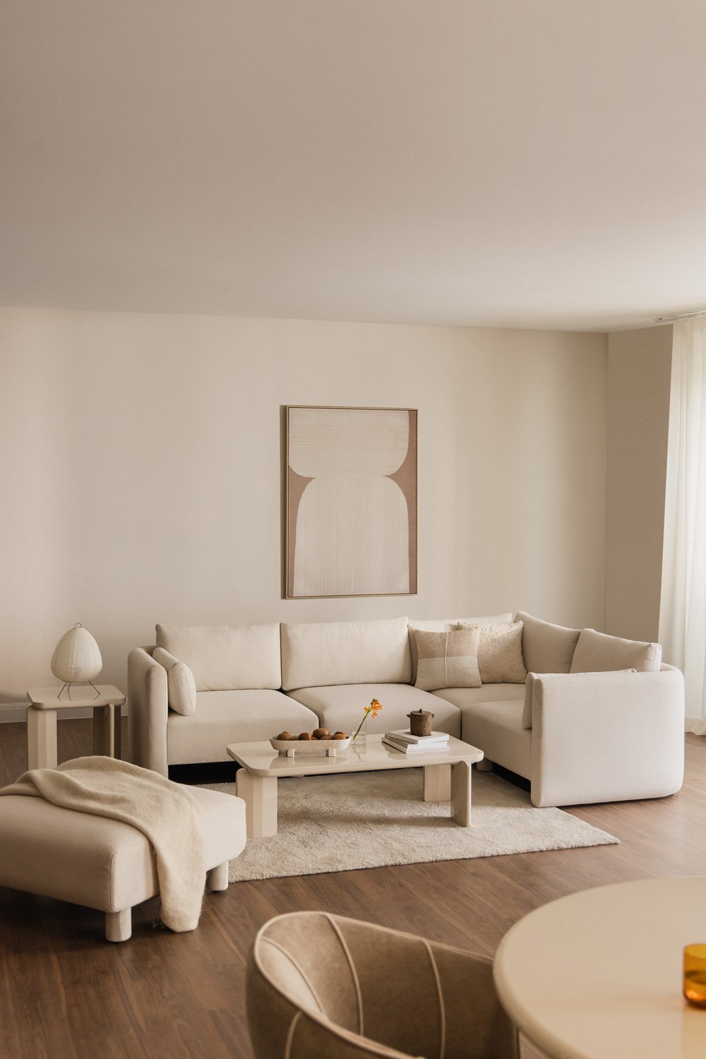 Canapé d'angle droit modulable 4 pièces en tissu bouclé Artemisa, image de la galerie 1