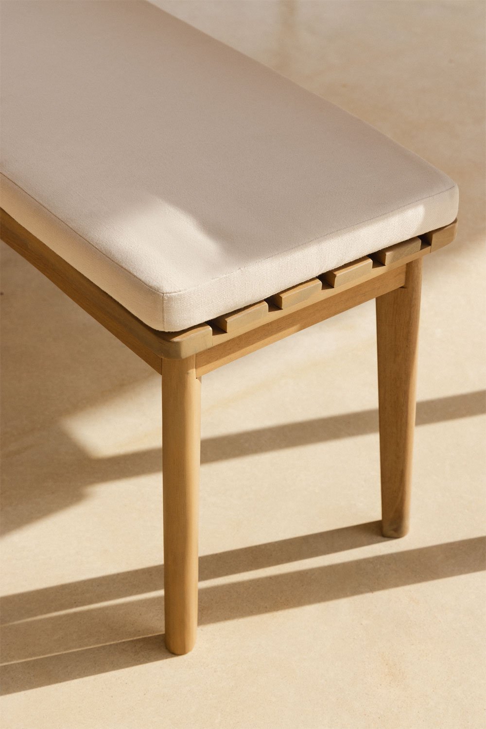 Banc de jardin 160 cm en bois d'acacia et tissu Kaela, image de la galerie 2