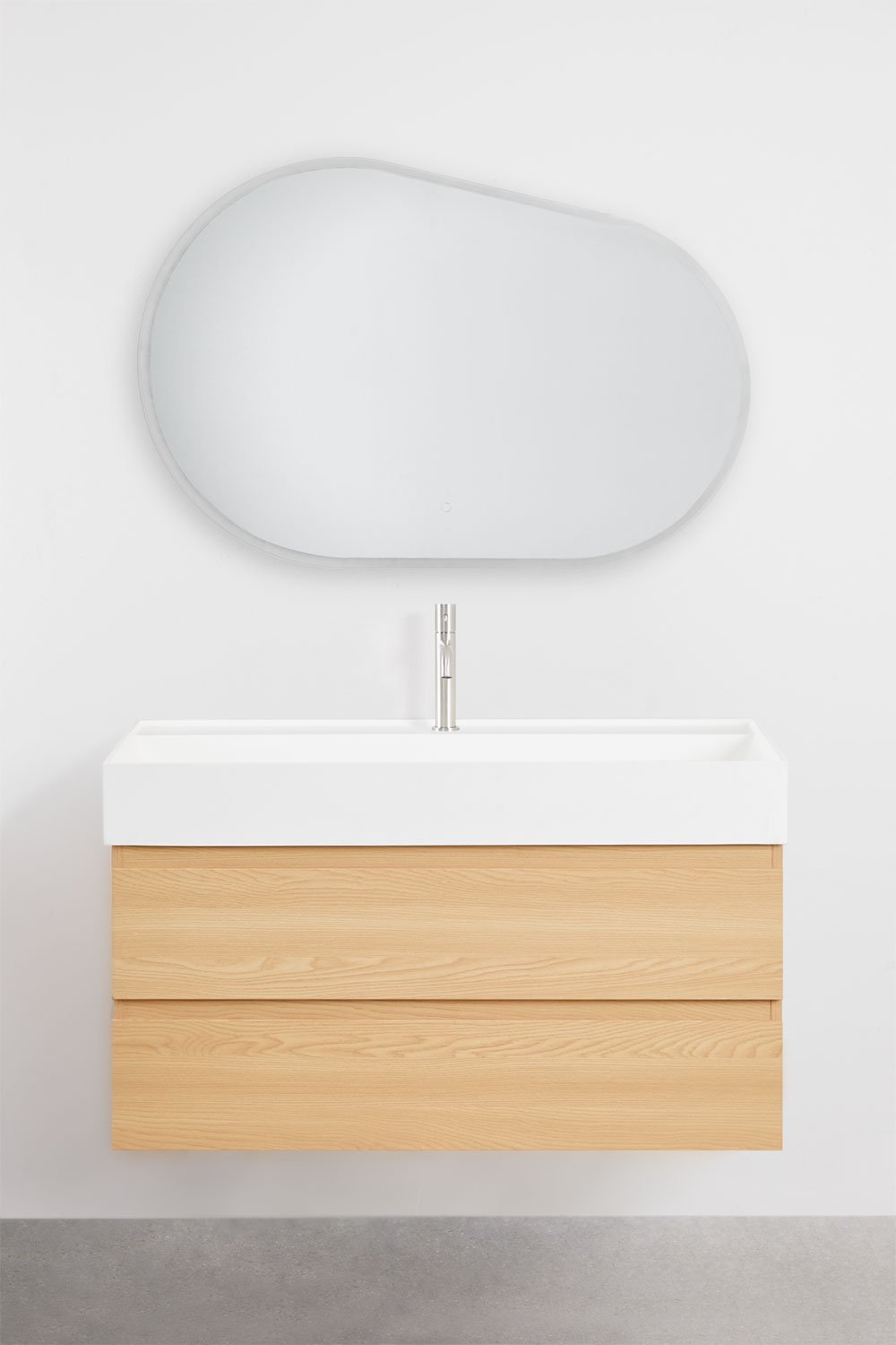 Ensemble de meuble de salle de bain en bois et placage de frêne avec lavabo intégré Ona, image de la galerie 2
