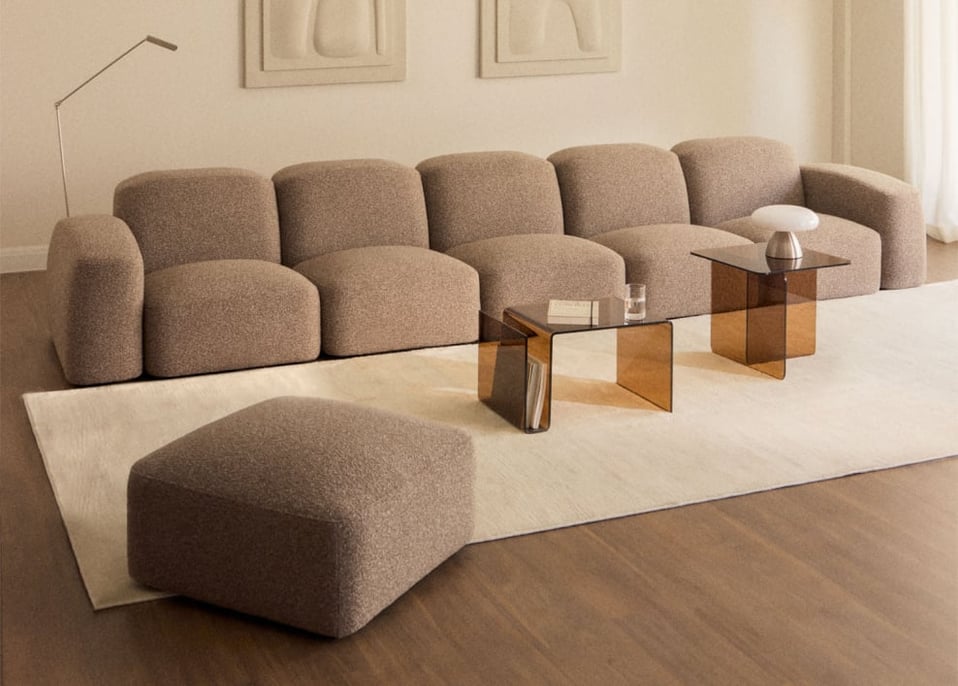 Canapé modulable 5 pièces et pouf Bastian