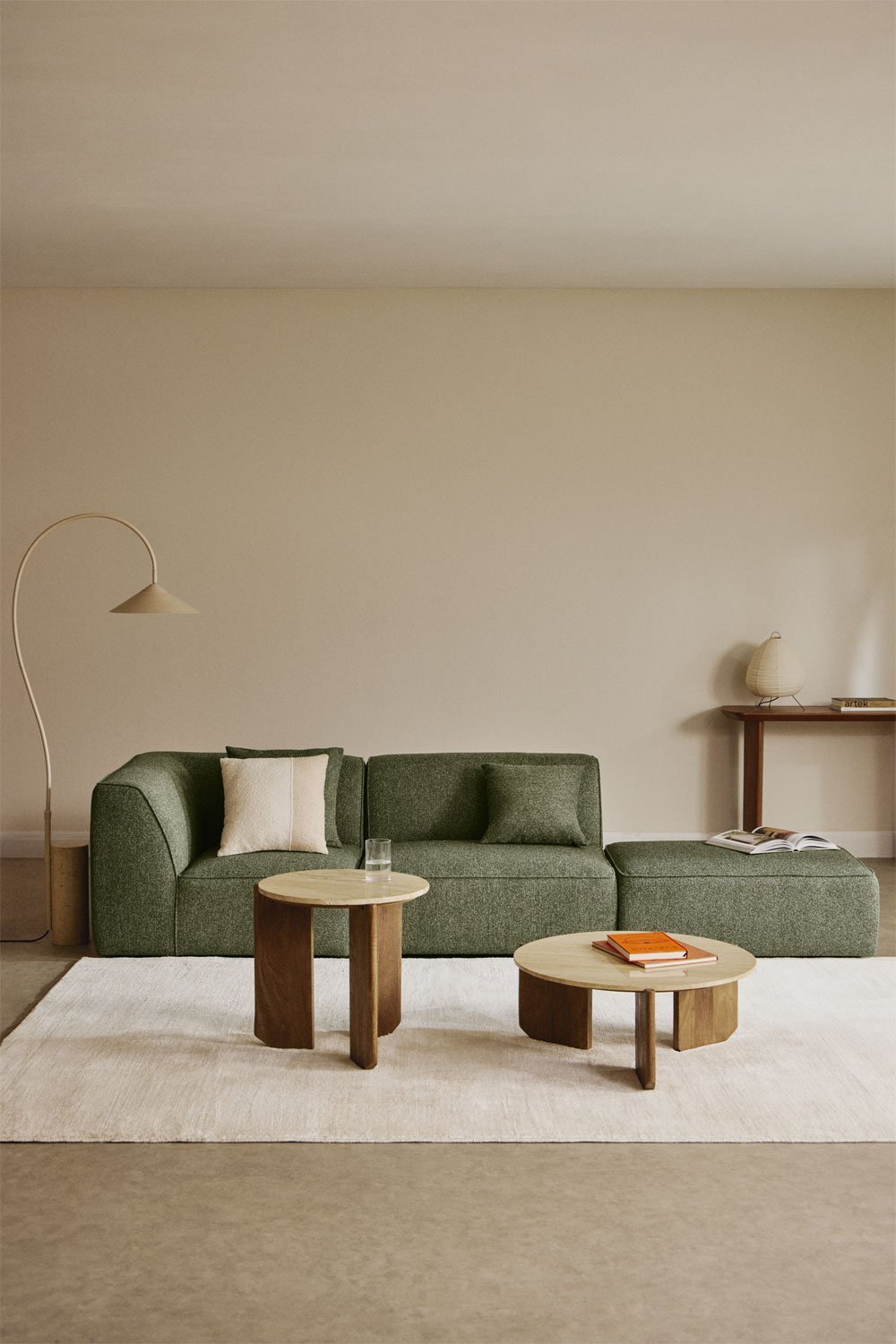 Canapé d'angle modulable Cardea 2 pièces avec pouf rembourré, image de la galerie 1