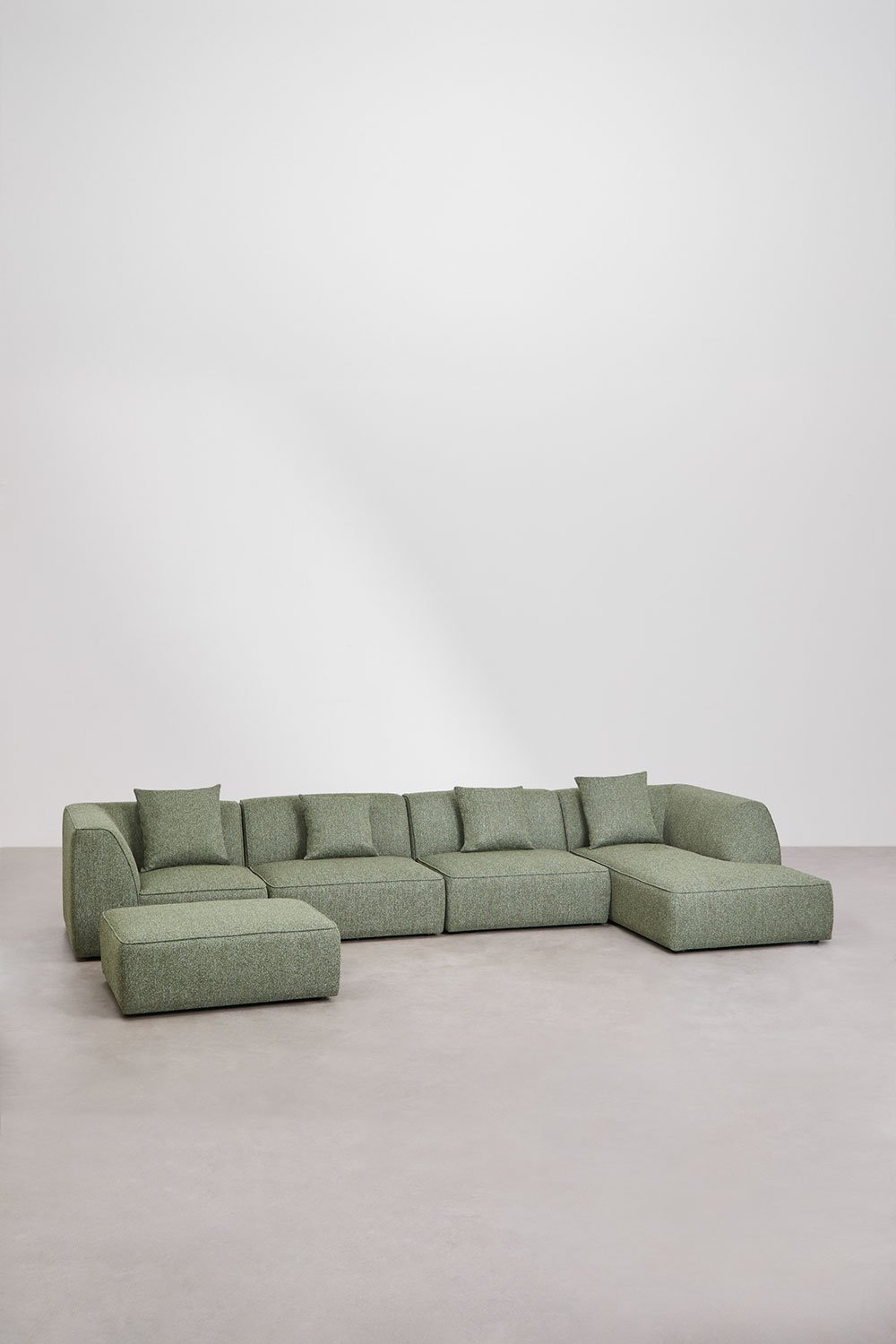 Canapé modulable méridienne droite 4 pièces avec pouf rembourré Cardea, image de la galerie 3